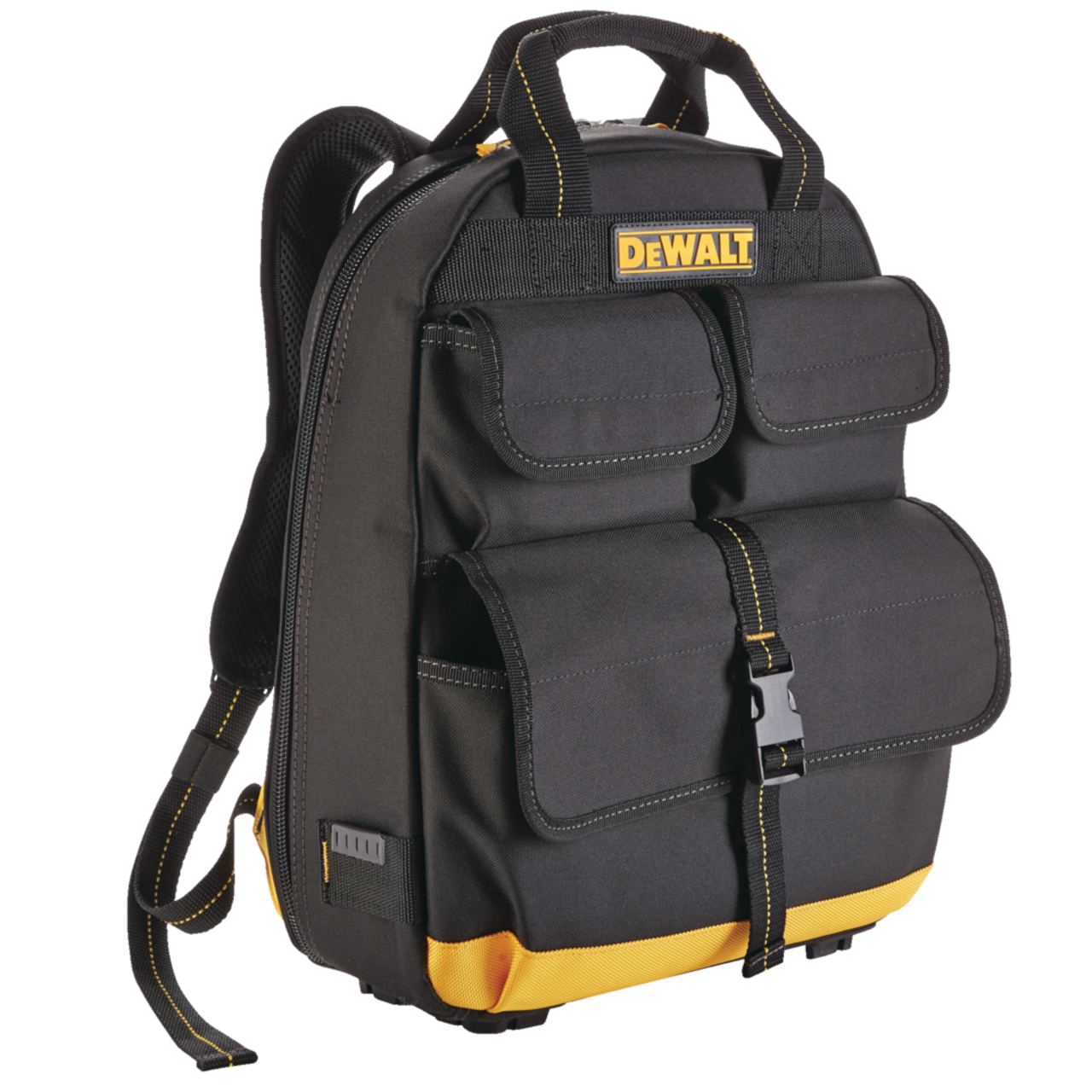 DEWALT USB Charging Backpack Tool Bag Black Yellow 23 Pockets 17x15 in