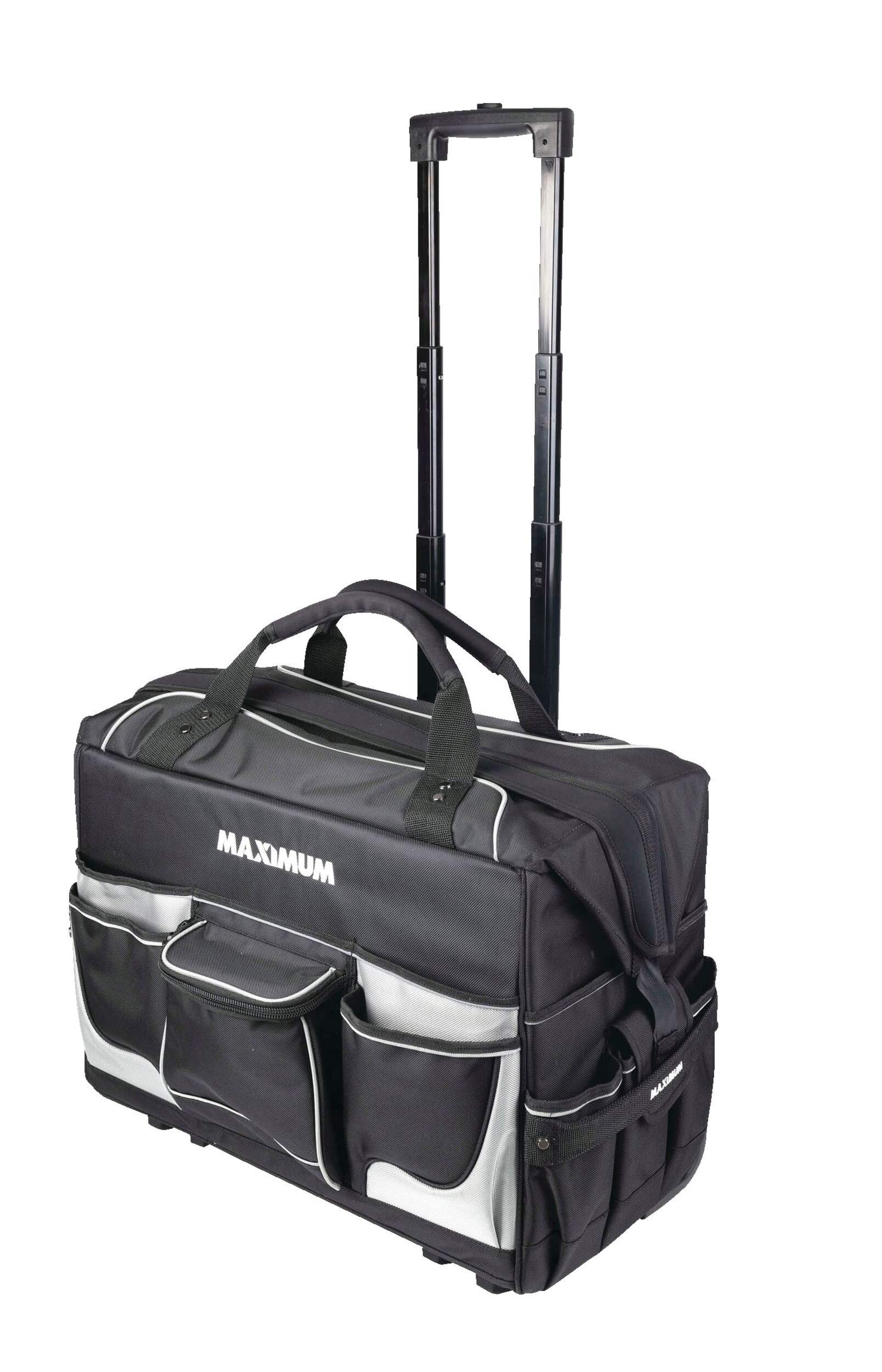 MAXIMUM Water Resistant, Rolling Tote Tool Bag w/ Wheels, 39 Pockets, 22-in Front_Angled_Left