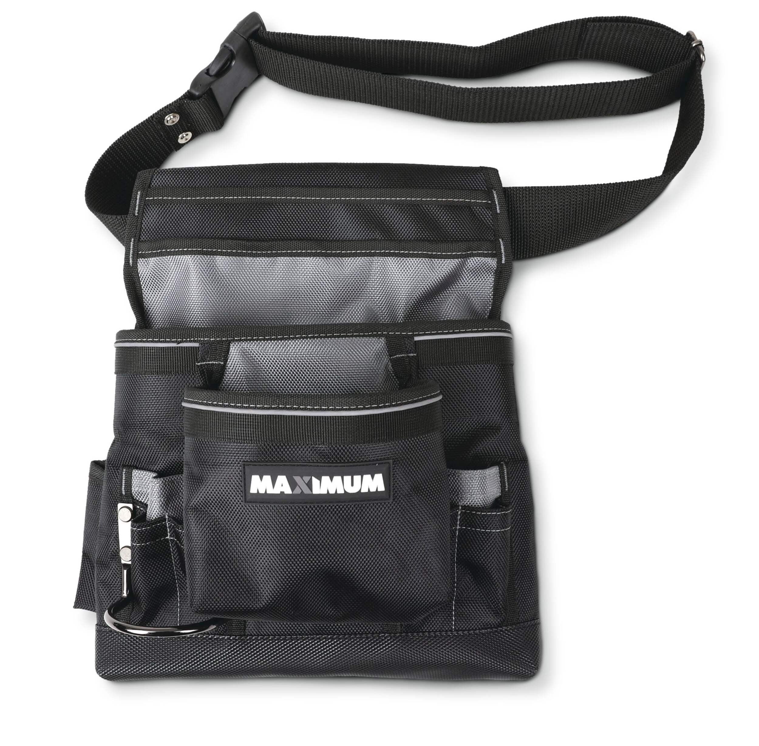 MAXIMUM Heavy Duty Tool Belt/Tool Pouch w/10 Pockets & Belt, Black Overhead_Plunge