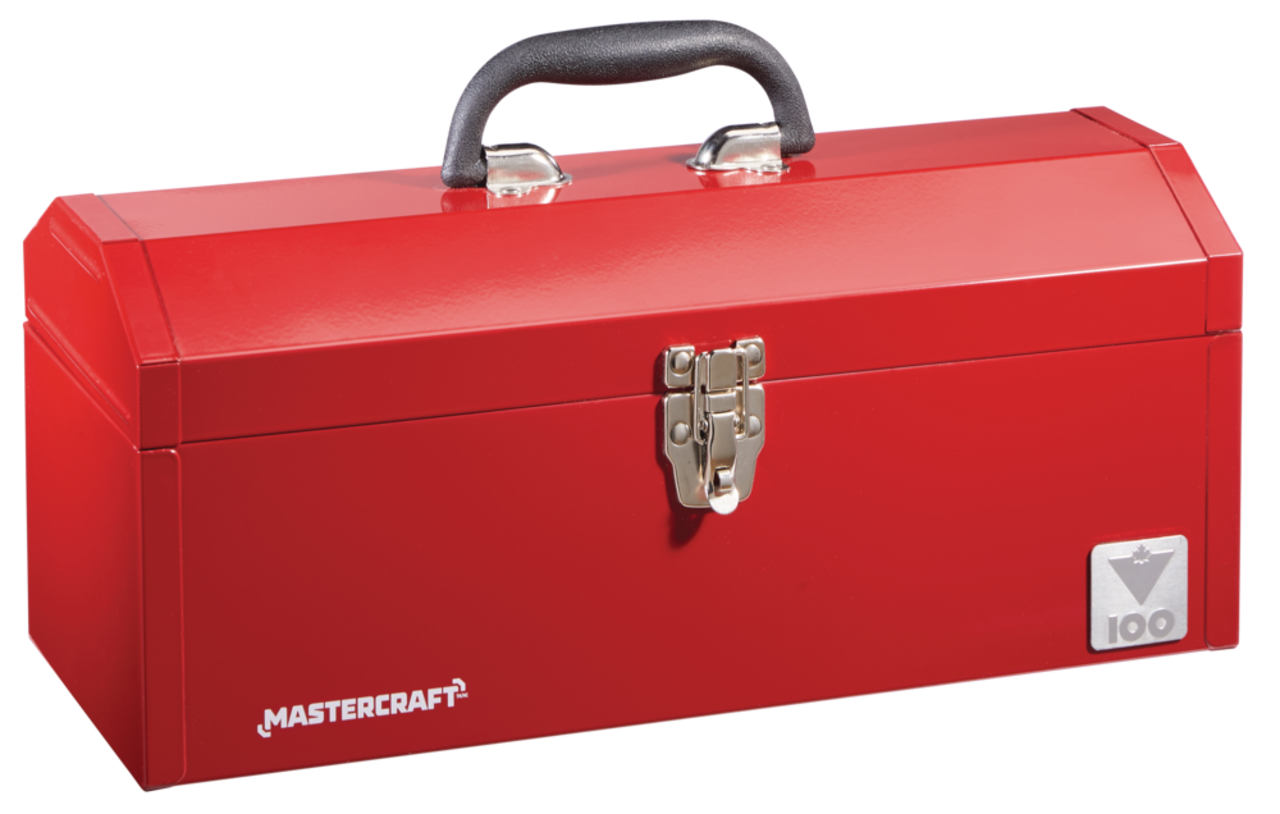 Mastercraft Portable Metal Hip Roof Tool Box w/ Removable Tray, Red, 19-in