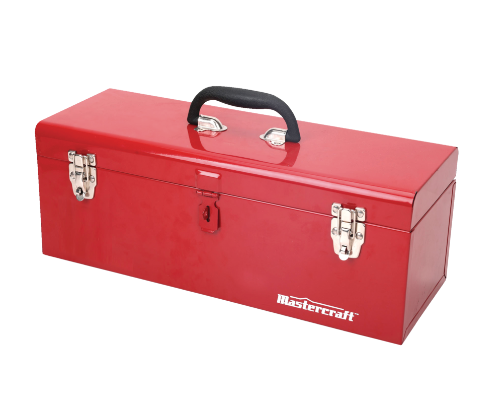 Mastercraft Portable Metal Hip Roof Tool Box w/ Removable Tray, Red, 19-in
