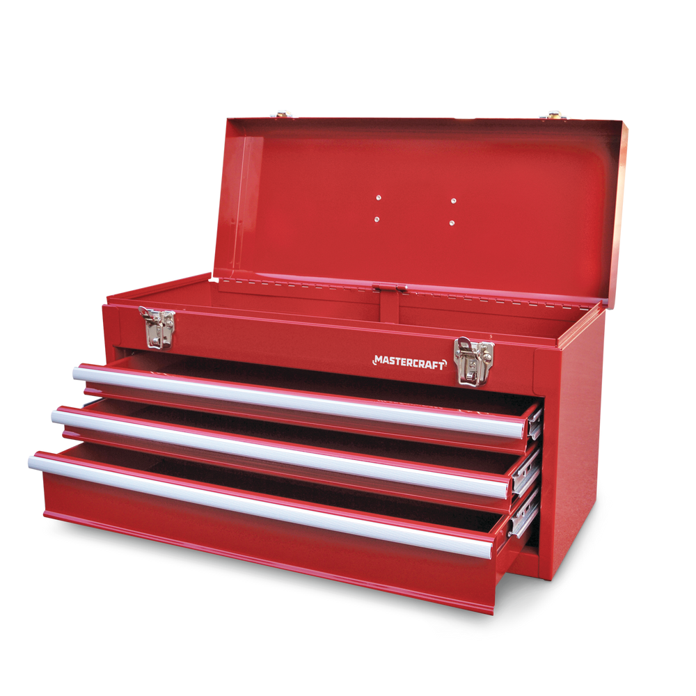 Mastercraft Portable Metal Tool Box w/ 3Drawer Chest, Red, 21in