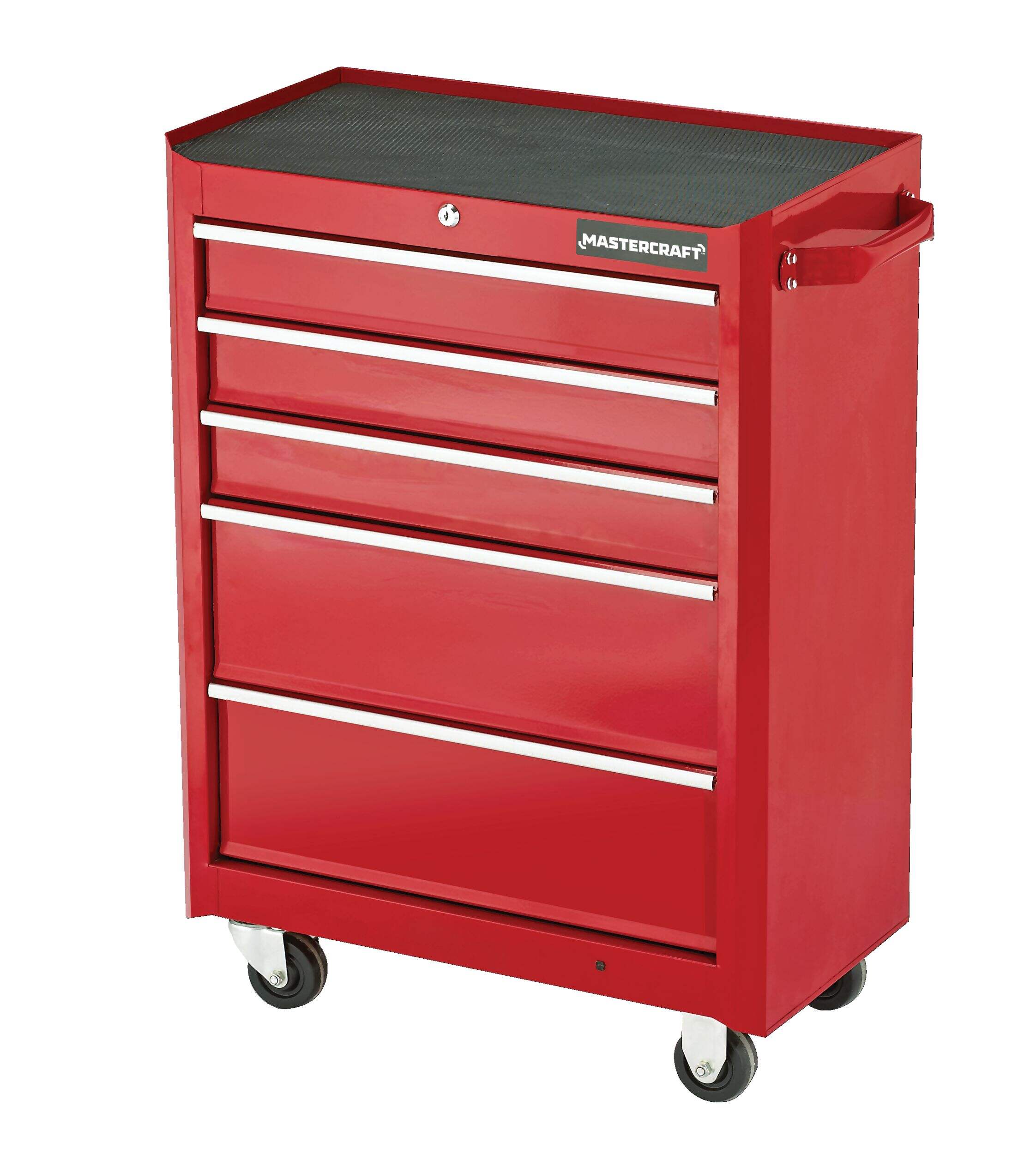 Mastercraft Rolling Tools Storage Cabinet with 5 Drawers, Deep Red, 24-in Front_Three_Fourths_Angled_Left