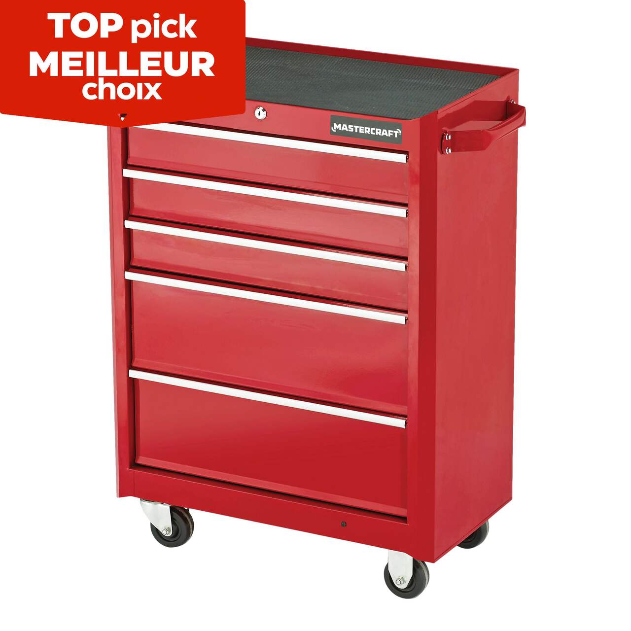 Mastercraft Rolling Tools Storage Cabinet with 5 Drawers, Deep Red