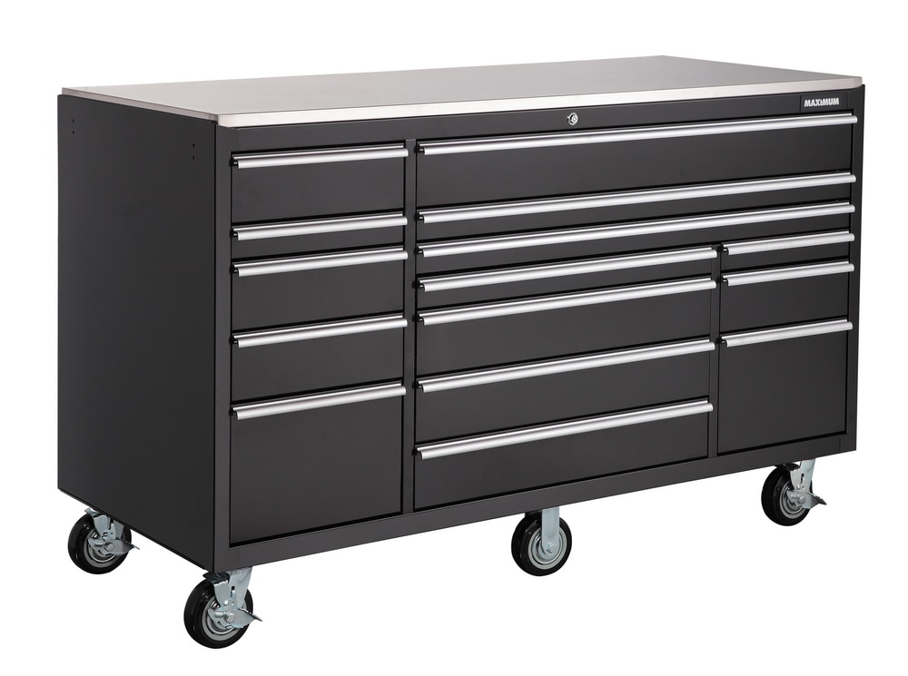 MAXIMUM Rolling Tools Storage w/ 15 Drawers, Black, 72in x 30
