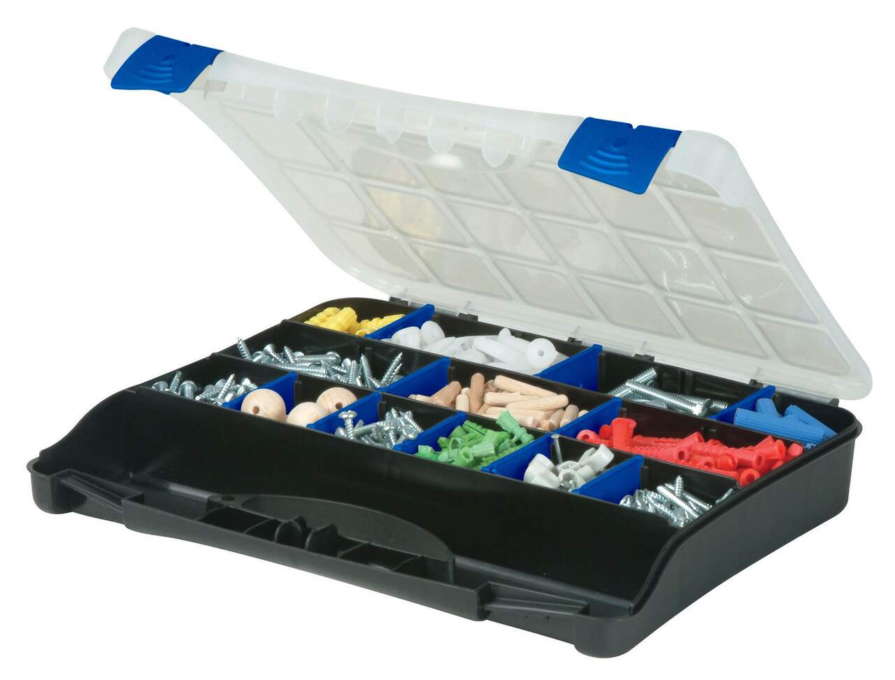 Mastercraft Portable Stackable Small Parts 6-Bins Organizer Tray w/ Lid,  17x13x5-in