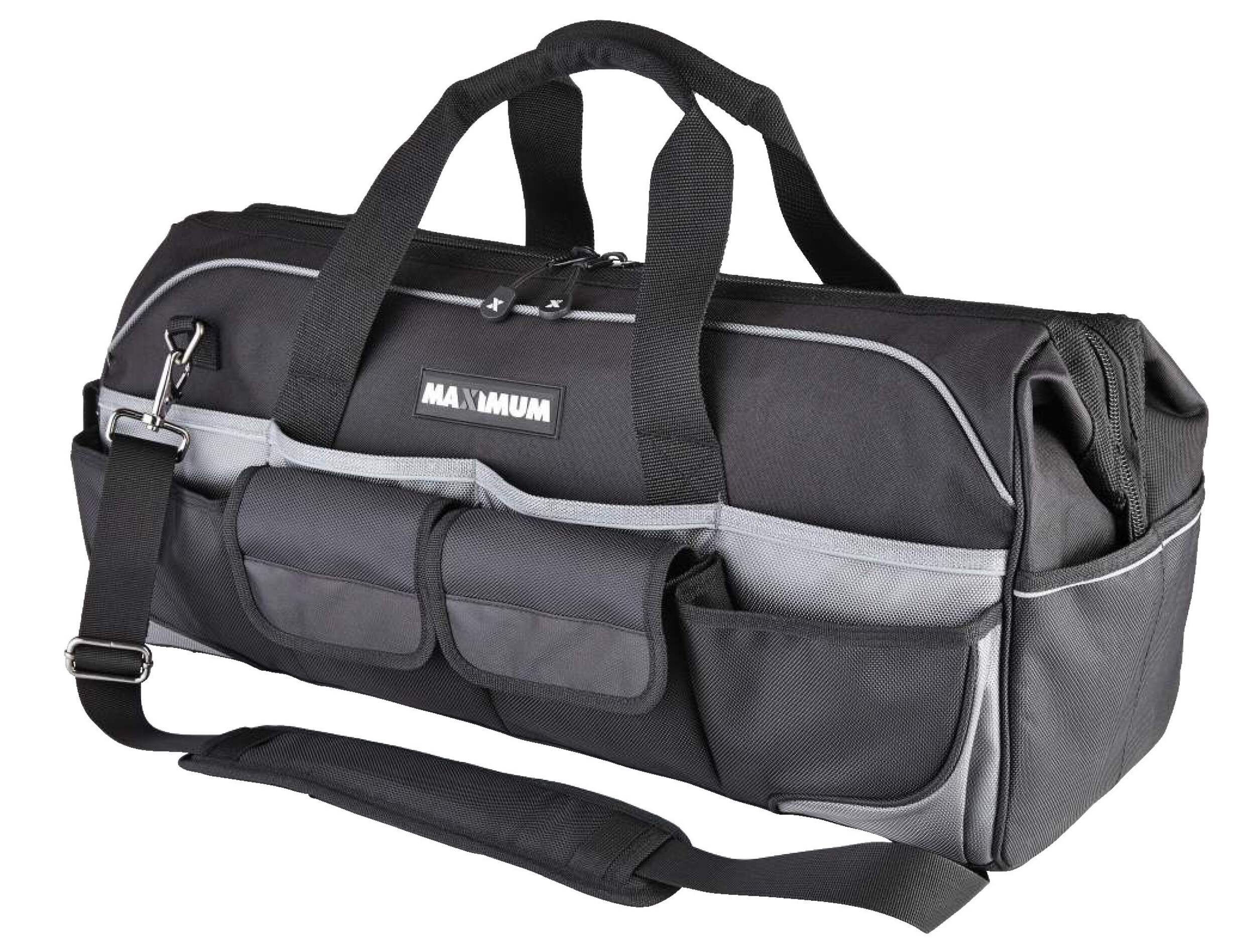 MAXIMUM Duffle Tool Bag w/ Shoulder Strap, 34 Pockets, 24-in (61 cm), Black Front_Three_Fourths_Angled_Left