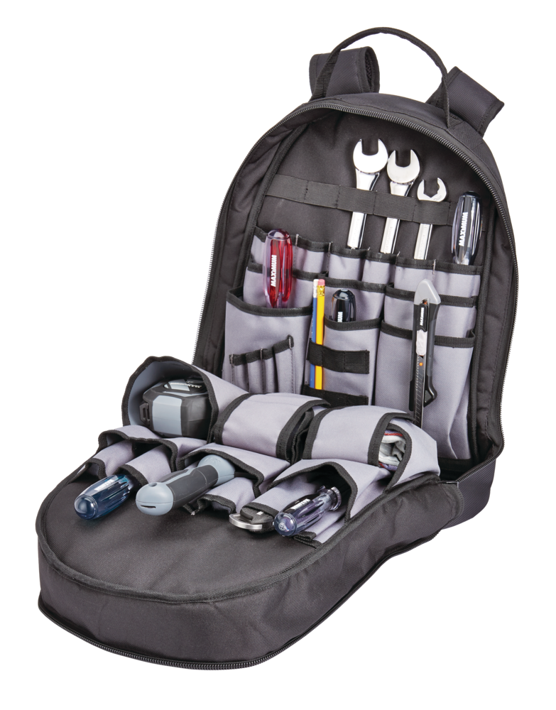MAXIMUM Backpack Tool Bag, Black, 32 Pockets, 20x18-in Overhead_Plunge