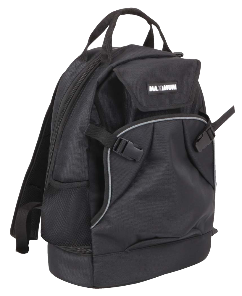 MAXIMUM Backpack Tool Bag, Black, 32 Pockets, 20x18-in Front_Angled_Right