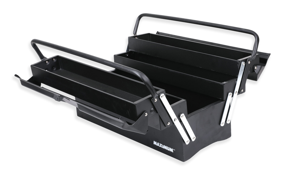 MAXIMUM Portable Steel Tool Box w/ 5 Cantilever Trays, Black, 21in