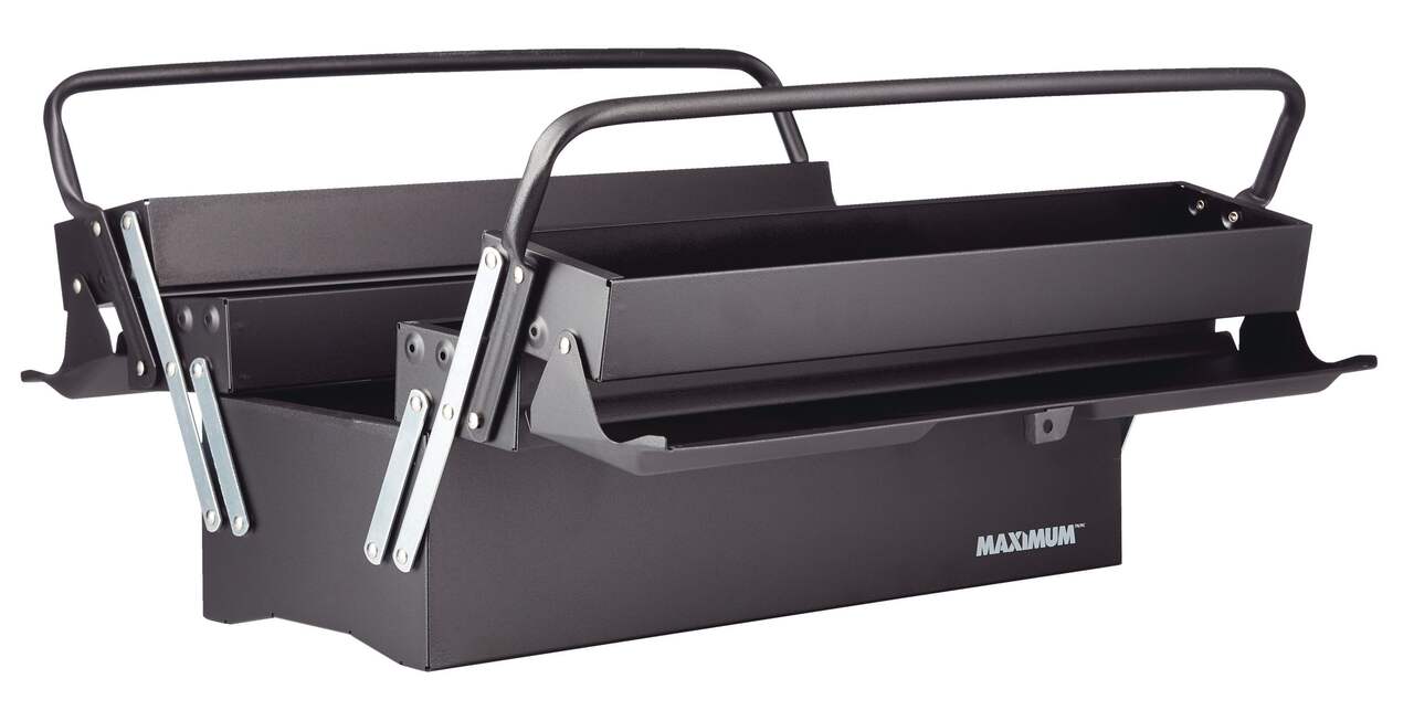MAXIMUM Portable Steel Tool Box w/ 5 Cantilever Trays, Black, 21-in
