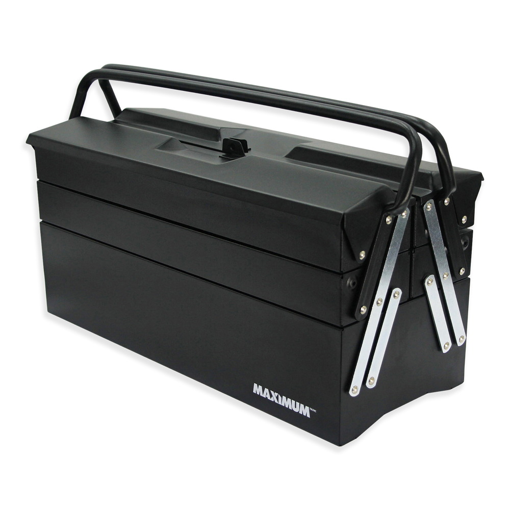 MAXIMUM Portable Steel Tool Box w/ 5 Cantilever Trays, Black, 21-in