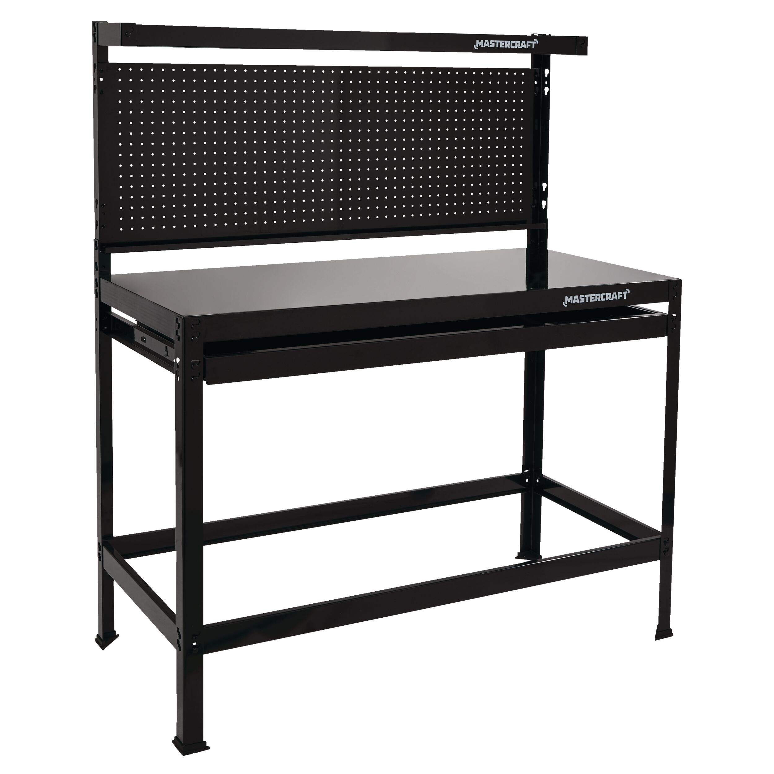Mastercraft Steel Workbench/Work Table w/ Pegboard & Slide Drawer, 48 x 22 x 60-in Front_Three_Fourths_Angled_Right