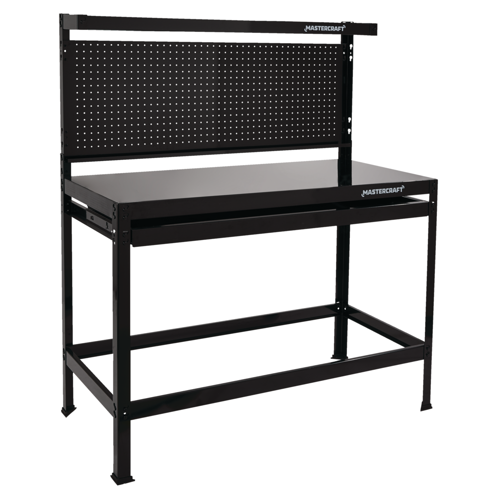Mastercraft Steel Workbench/Work Table w/ Pegboard & Slide Drawer,  48x22x60-in