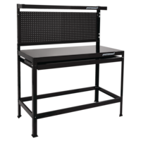 Mastercraft Steel Workbench/Work Table w/ Pegboard & Slide Drawer, 48x22x60-in