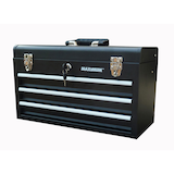 MAXIMUM Portable Metal Tool Box w/ 3 Drawers, Black, 21-in Front_Three_Fourths_Angled_Left