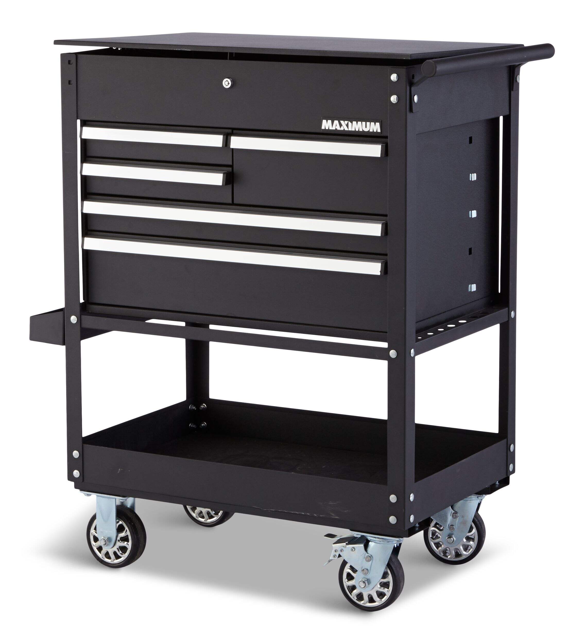 MAXIMUM Rolling Mechanics Tool Cart with 5 Drawers, Black, 30-in Front_Angled_Left