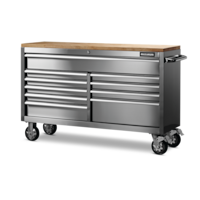 MAXIMUM Butcher Block Top Rolling Tool Storage Cabinet with 10 Drawers, Stainless Steel, 56-in Front_Three_Fourths_Angled_Left