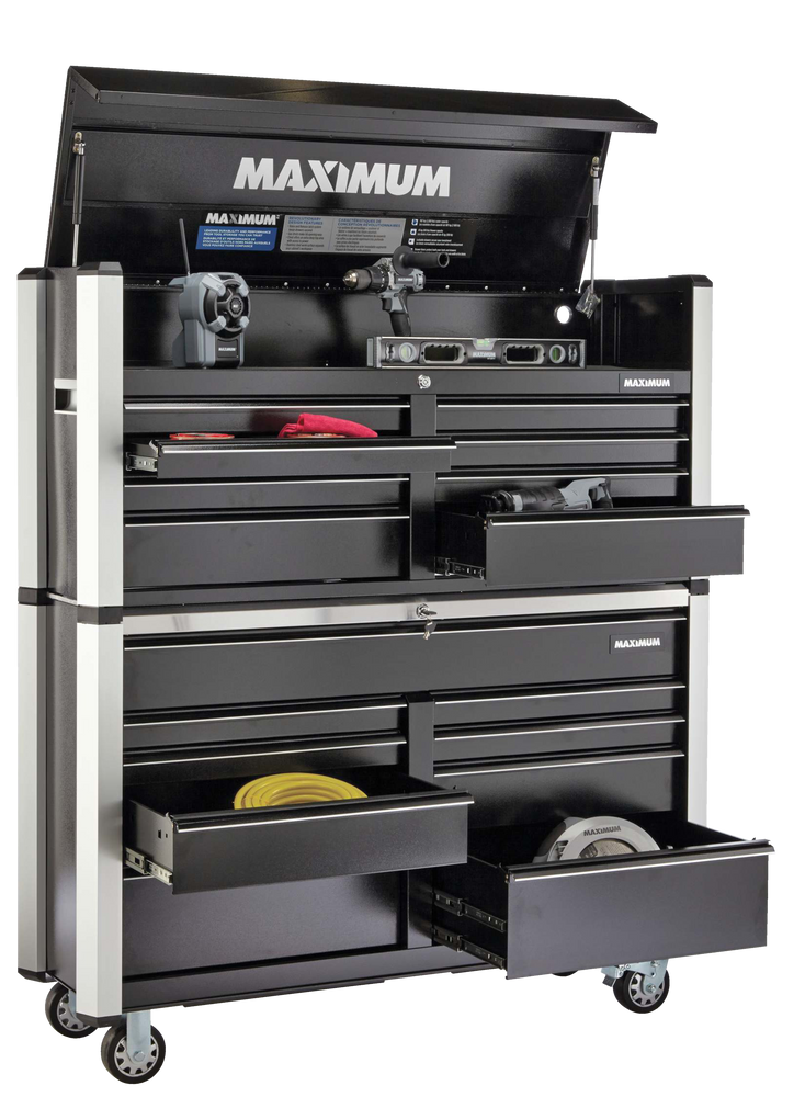 MAXIMUM Rolling Tools Storage w/ 9 Drawers, Black, 57in