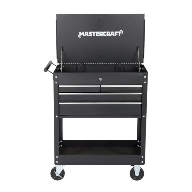 Mastercraft Rolling Mechanics Cart/Utility Cart w/ 4 Drawers, Black, 30