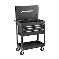 Mastercraft Rolling Mechanics Cart/Utility Cart with 4 Drawers, Black, 30-in Front_Angled_Right
