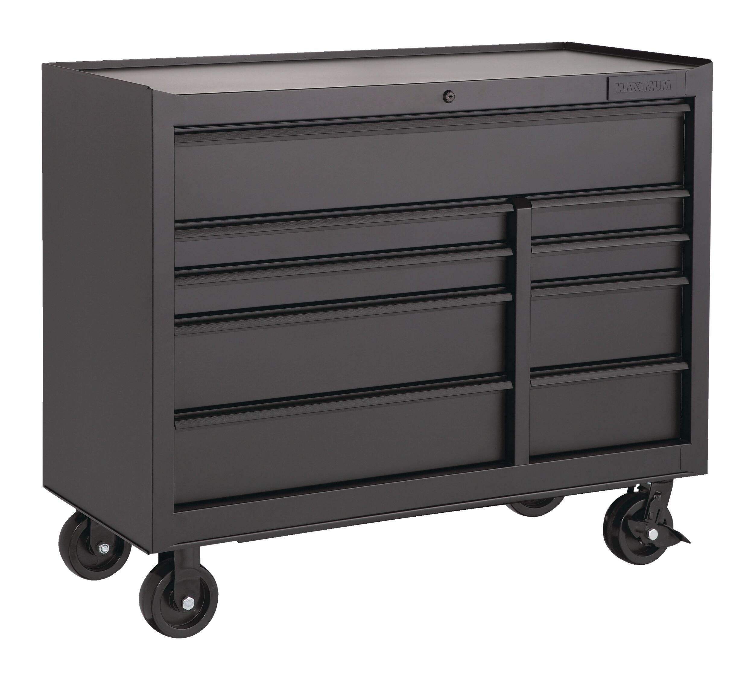 MAXIMUM Rolling Tools Storage Cabinet w/ 9 Drawers, Matte Black, 41-in Front_Angled_Right