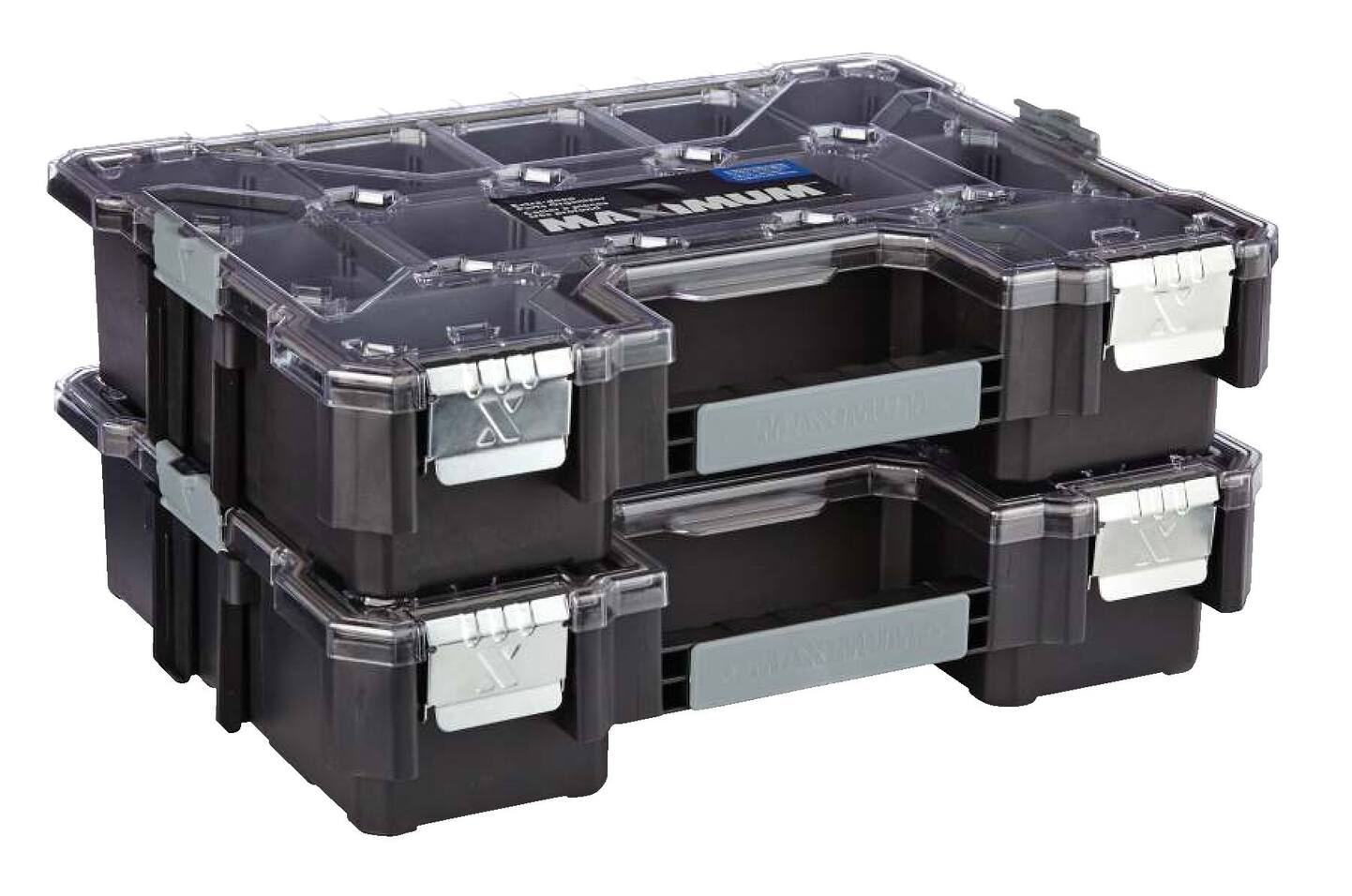 MAXIMUM Deep 12-Bin Stackable Professional Parts Organizer Tray w/ Lid ...