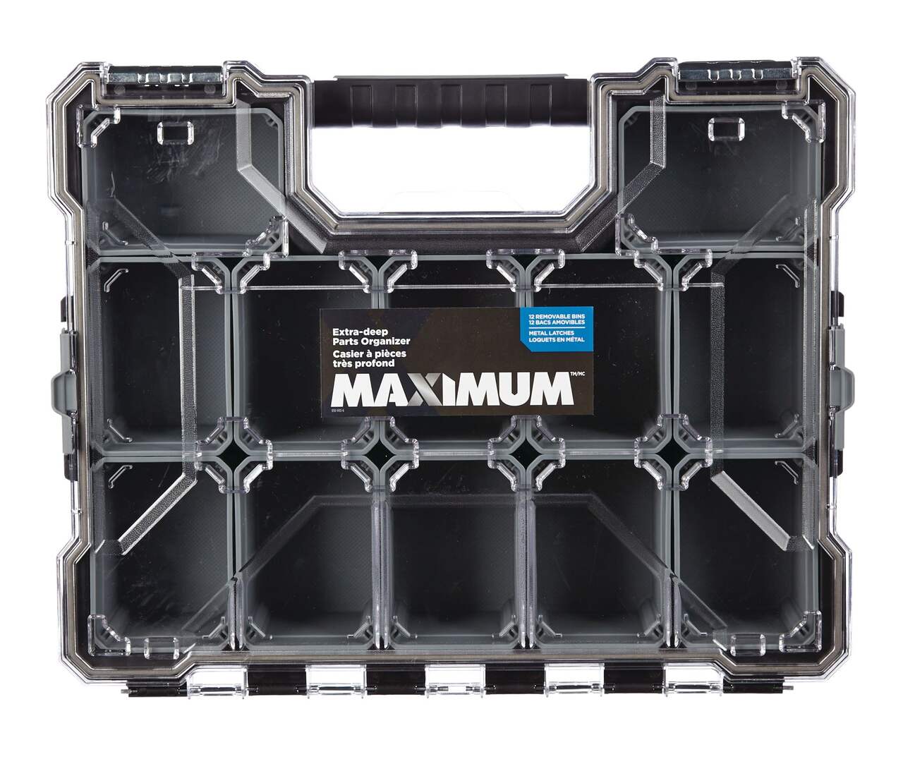 MAXIMUM Deep 12-Bin Stackable Professional Parts Organizer Tray w