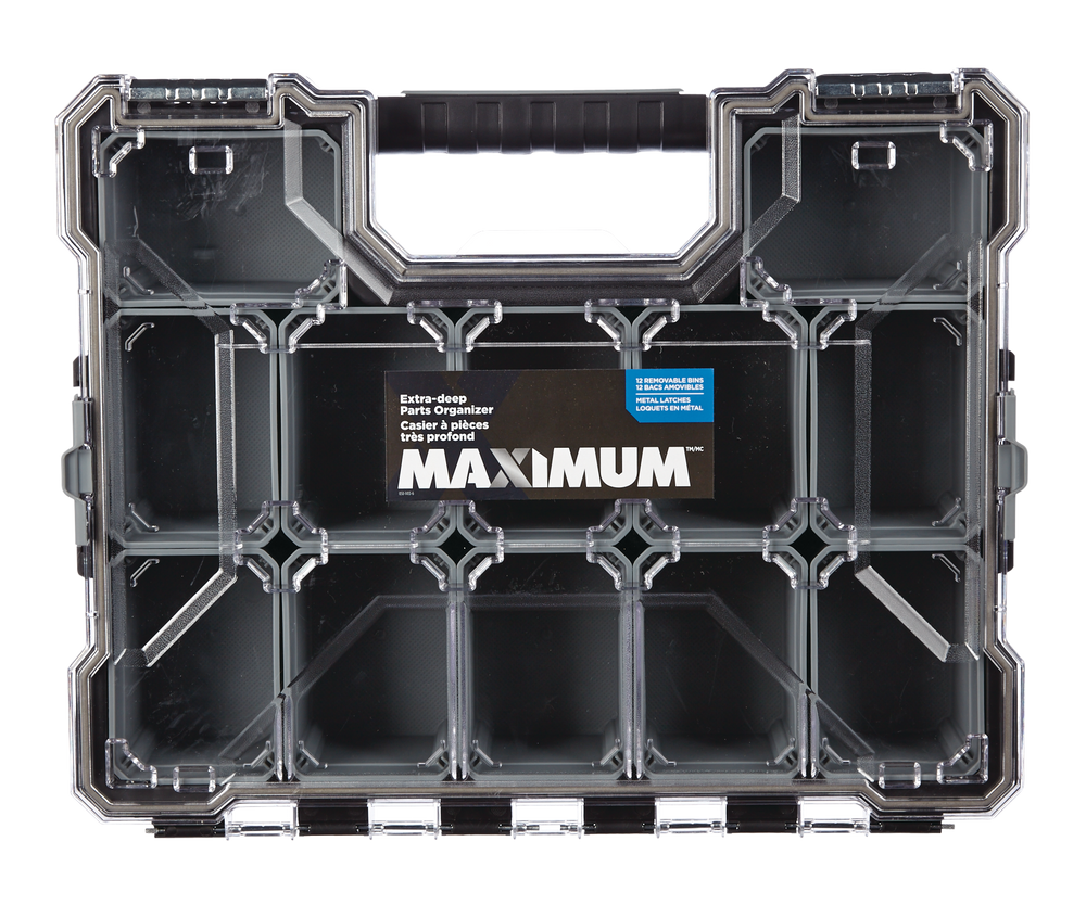 MAXIMUM Portable, Single Sinded Stackable Pro Parts 12Bins Organizer