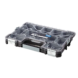 MAXIMUM Shallow 12-Bin Stackable Pro Parts Organizer Tray w/Lid, 18x14x2-in Front_Angled_Left