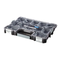 MAXIMUM Shallow 12-Bin Stackable Pro Parts Organizer Tray w/Lid, 18x14x2-in Front_Angled_Left