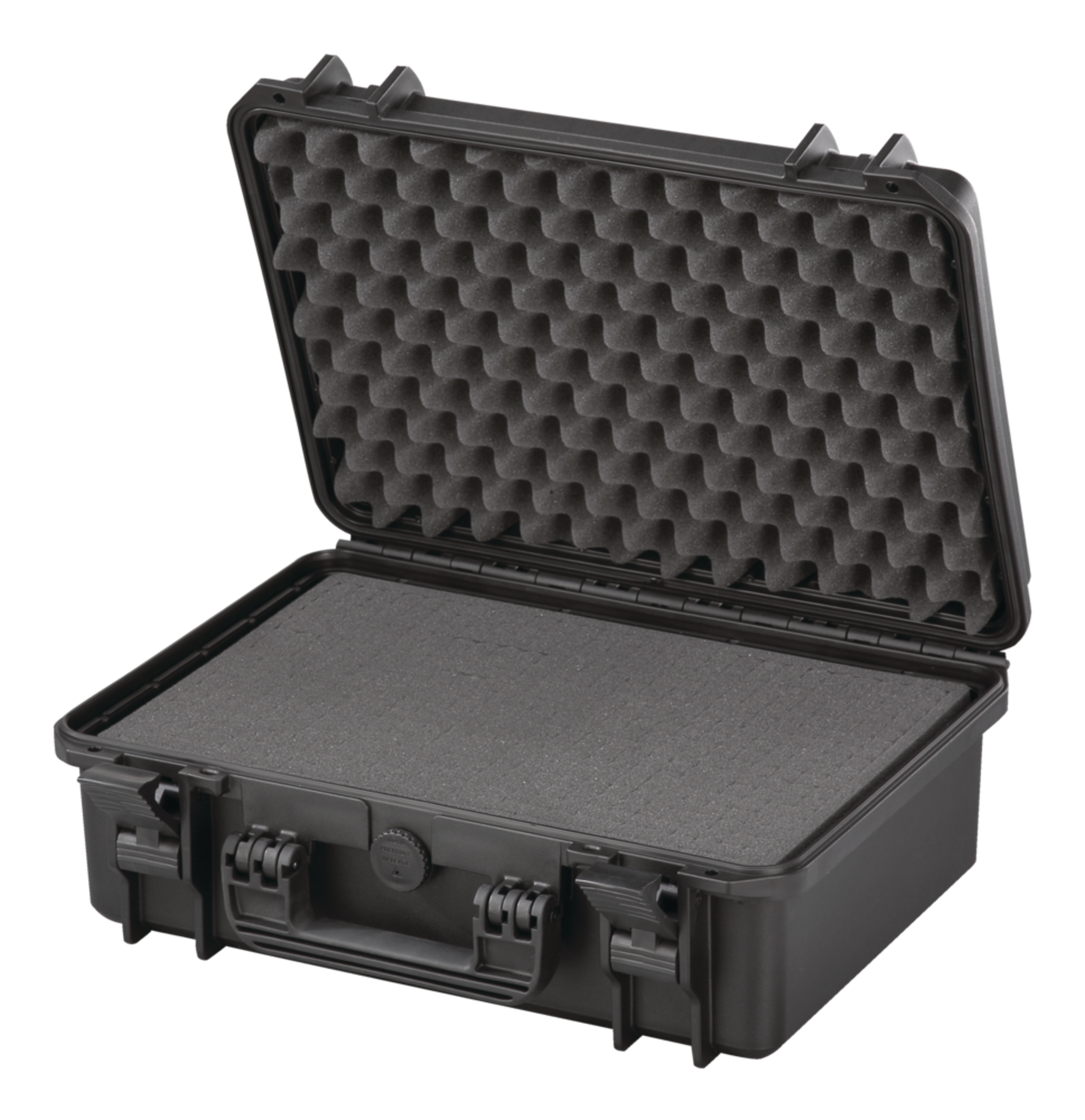 MAXIMUM Portable IP67 Waterproof Storage Case with Foam Layers, Medium, Black Front_Three_Fourths_Angled_Left