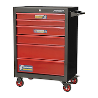 Mastercraft Rolling Tools Storage Cabinet w/ 6 Drawers, Black&Red, 26-in Front_Three_Fourths_Angled_Left