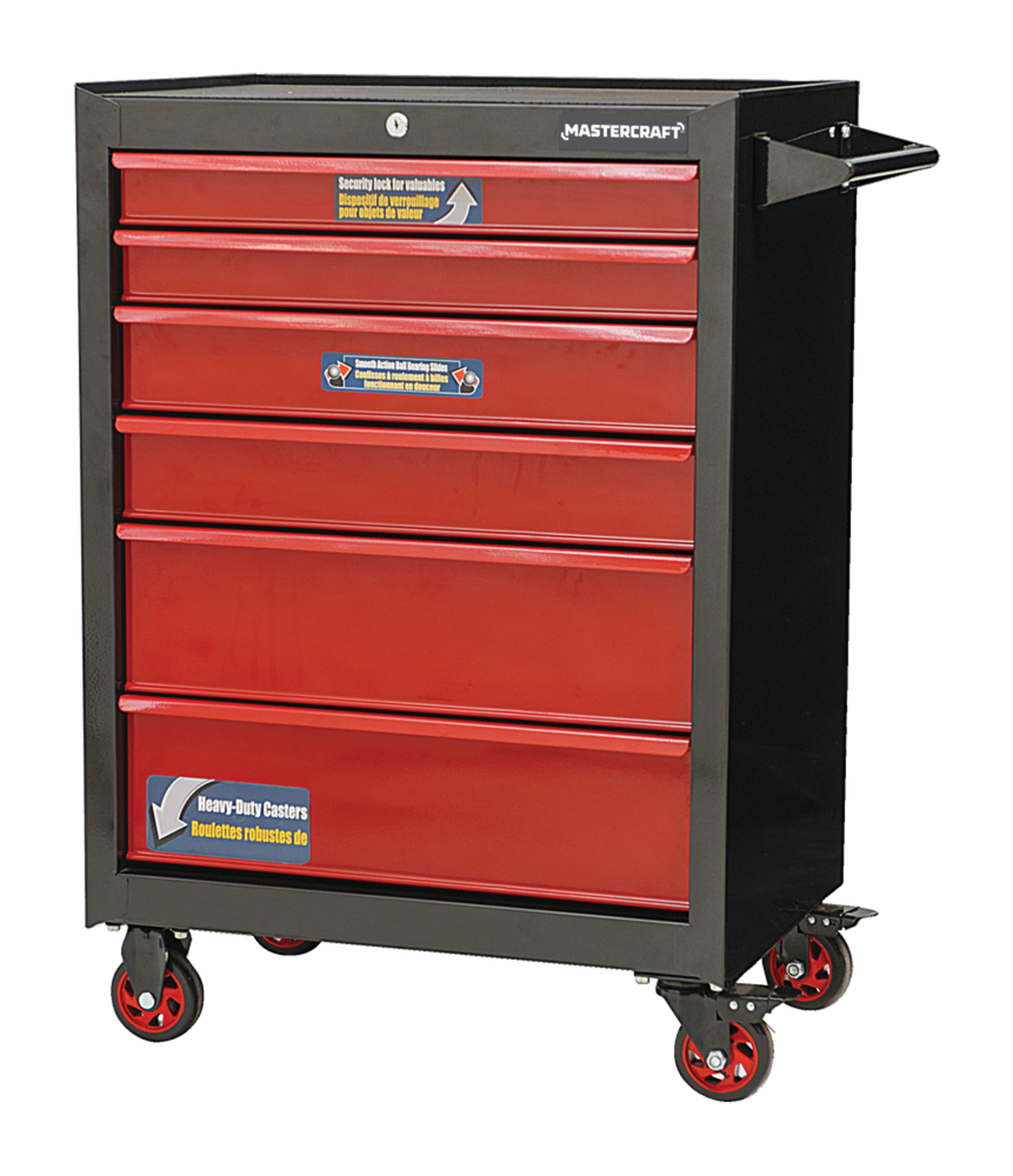 Mastercraft Rolling Tools Storage Cabinet w/ 6 Drawers, Black&Red, 26-in Front_Three_Fourths_Angled_Left