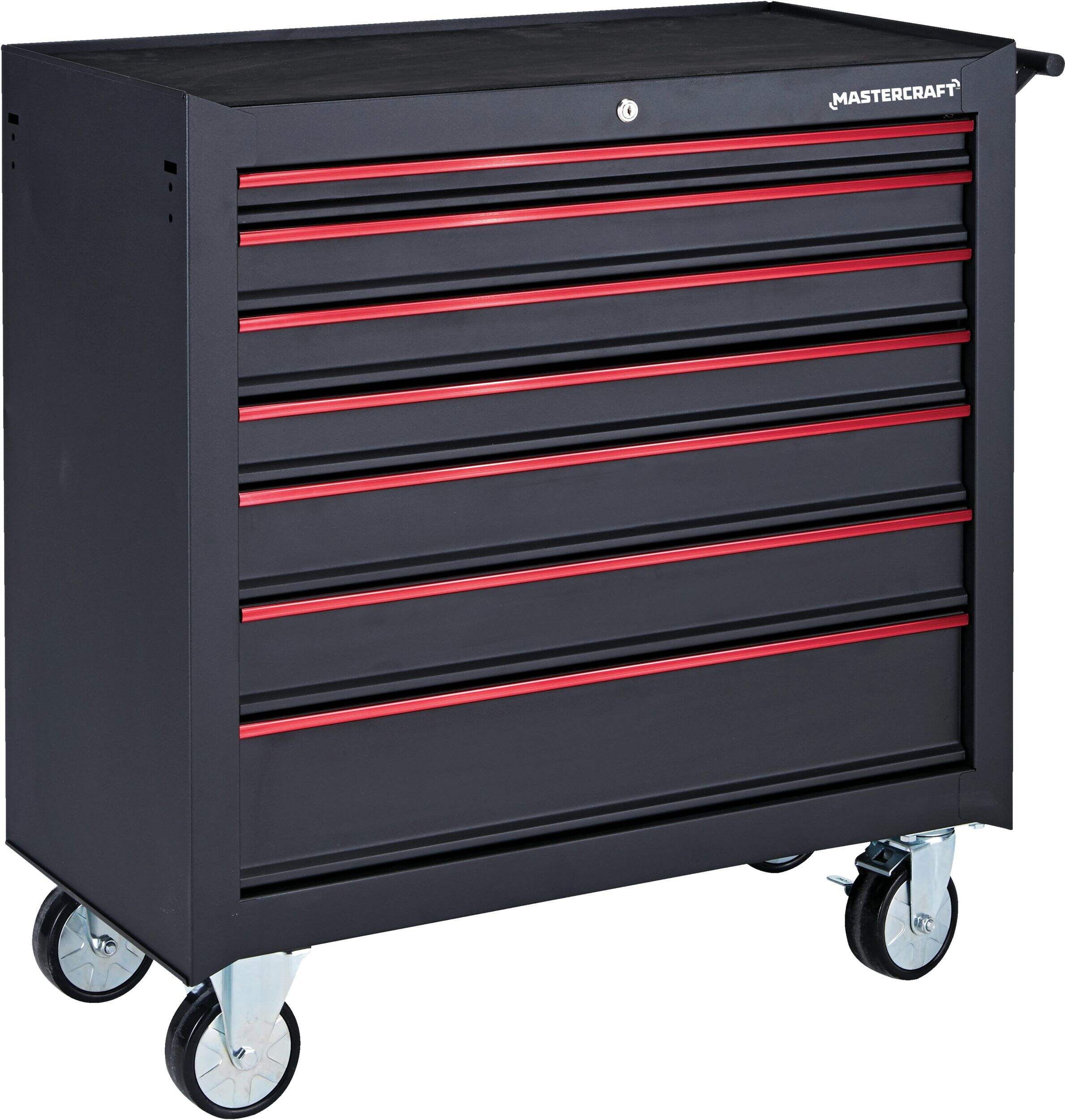 Armoire de rangement à roulettes Mastercraft avec 7 tiroirs, noir, 36 po Front_Three_Fourths_Angled_Right
