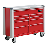 MAXIMUM Rolling Tools Storage Cabinet w/ 9 Drawers, Red, 47-in Front_Three_Fourths_Angled_Right