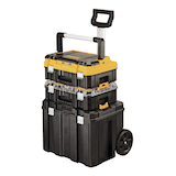 DEWALT TSTAK™Modular Portable Tower Toolbox/Tool Storage System w/ Wheels & Lids, 20x17x27-in, 3-pc Front_Three_Fourths_Angled_Left