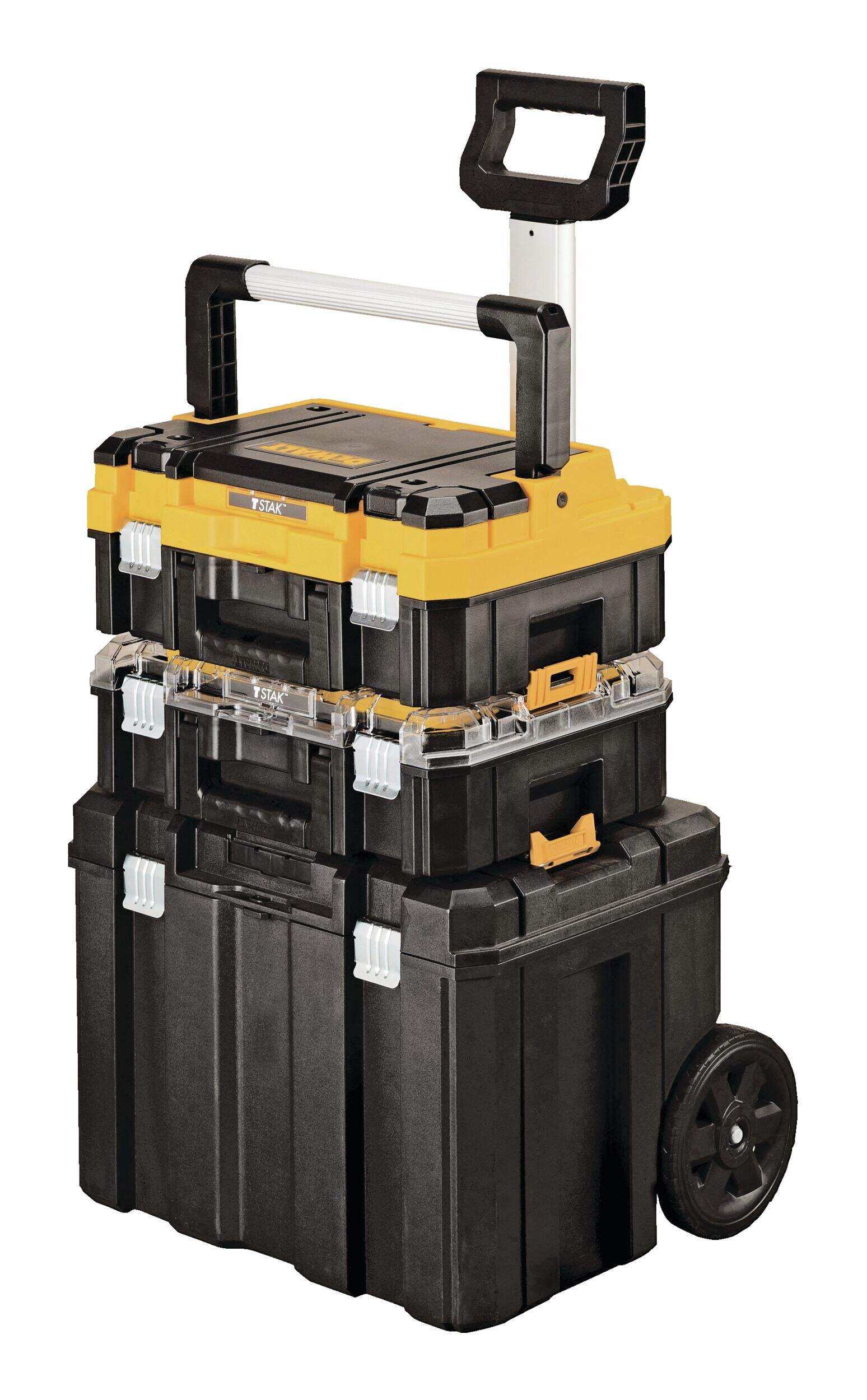 DEWALT TSTAK™Modular Portable Tower Toolbox/Tool Storage System w/ Wheels & Lids, 20x17x27-in, 3-pc Front_Three_Fourths_Angled_Left