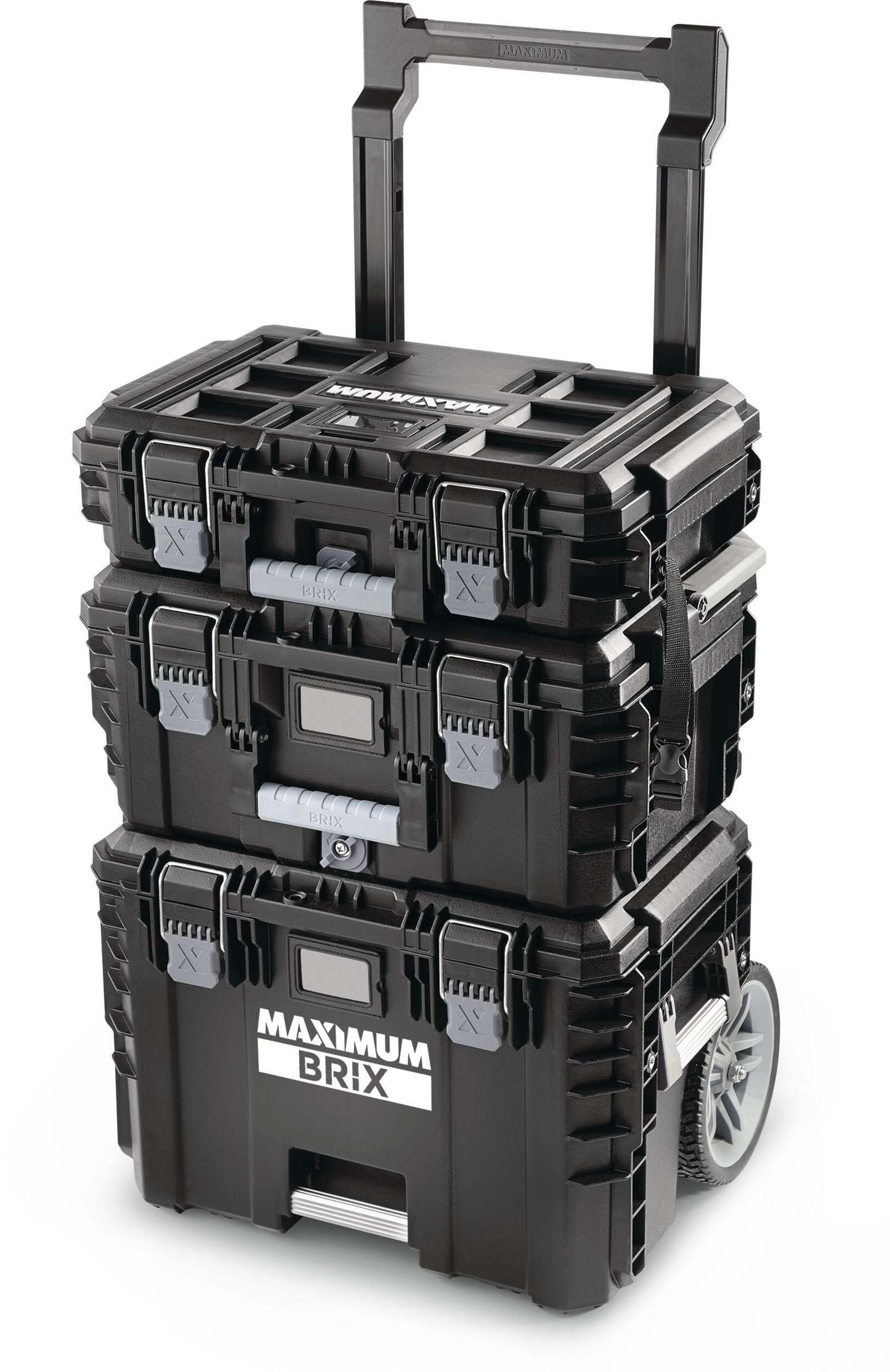 MAXIMUM Brix Modular Portable Toolbox/Tool Storage System w/ Wheels, IP65, 23-in x 19-in x 33-in, 3-pc Front_Three_Fourths_Angled_Left
