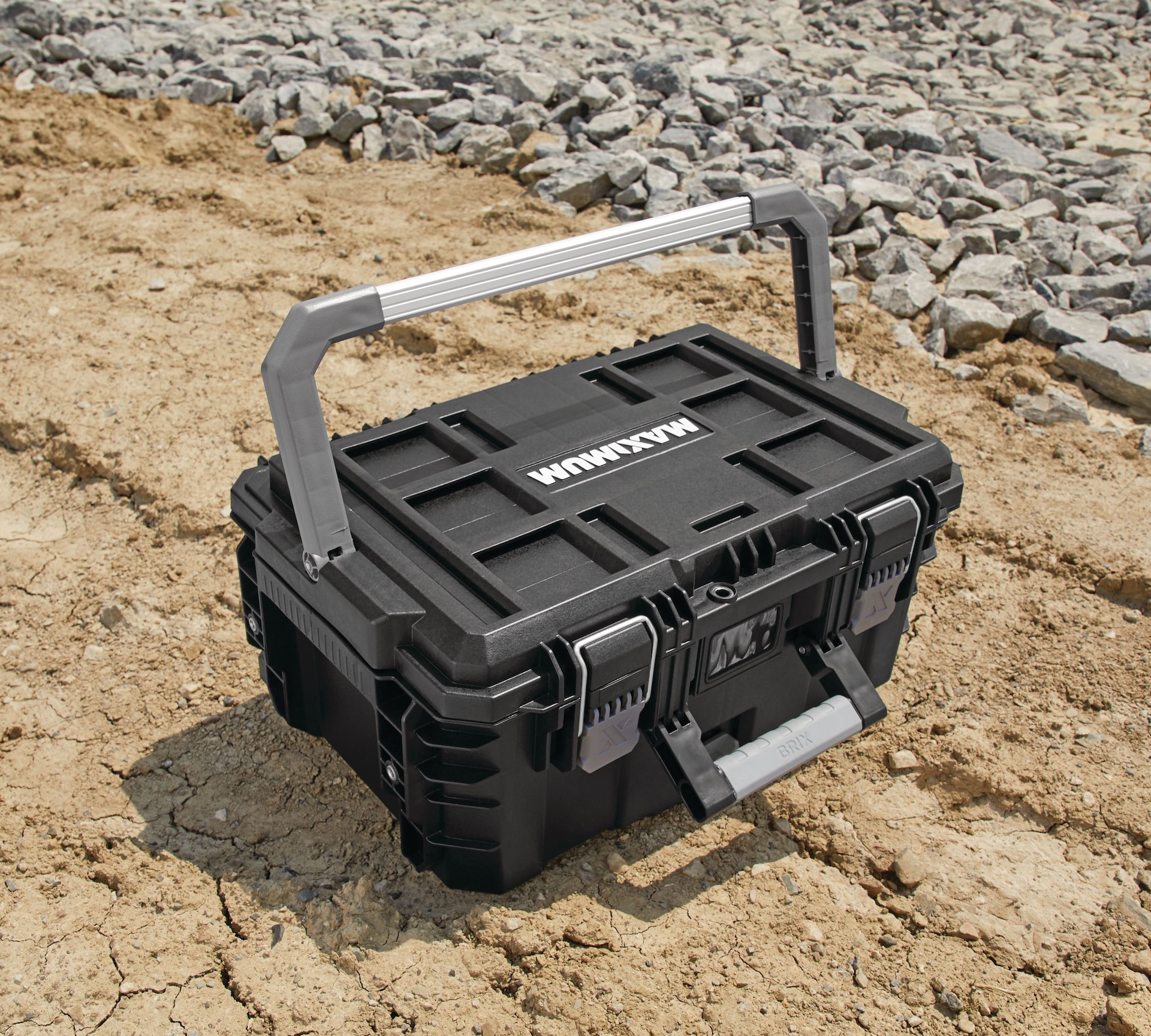 MAXIMUM Brix Modular Portable Toolbox/Tool Storage System w/ Wheels, IP65, 23-in x 19-in x 33-in, 3-pc Overhead_Plunge