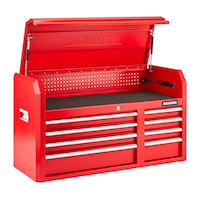 MAXIMUM Tool Storage Chest, 8-Drawer, Built-In Power Bar with USB, 47-in, Red Front_Angled_Right