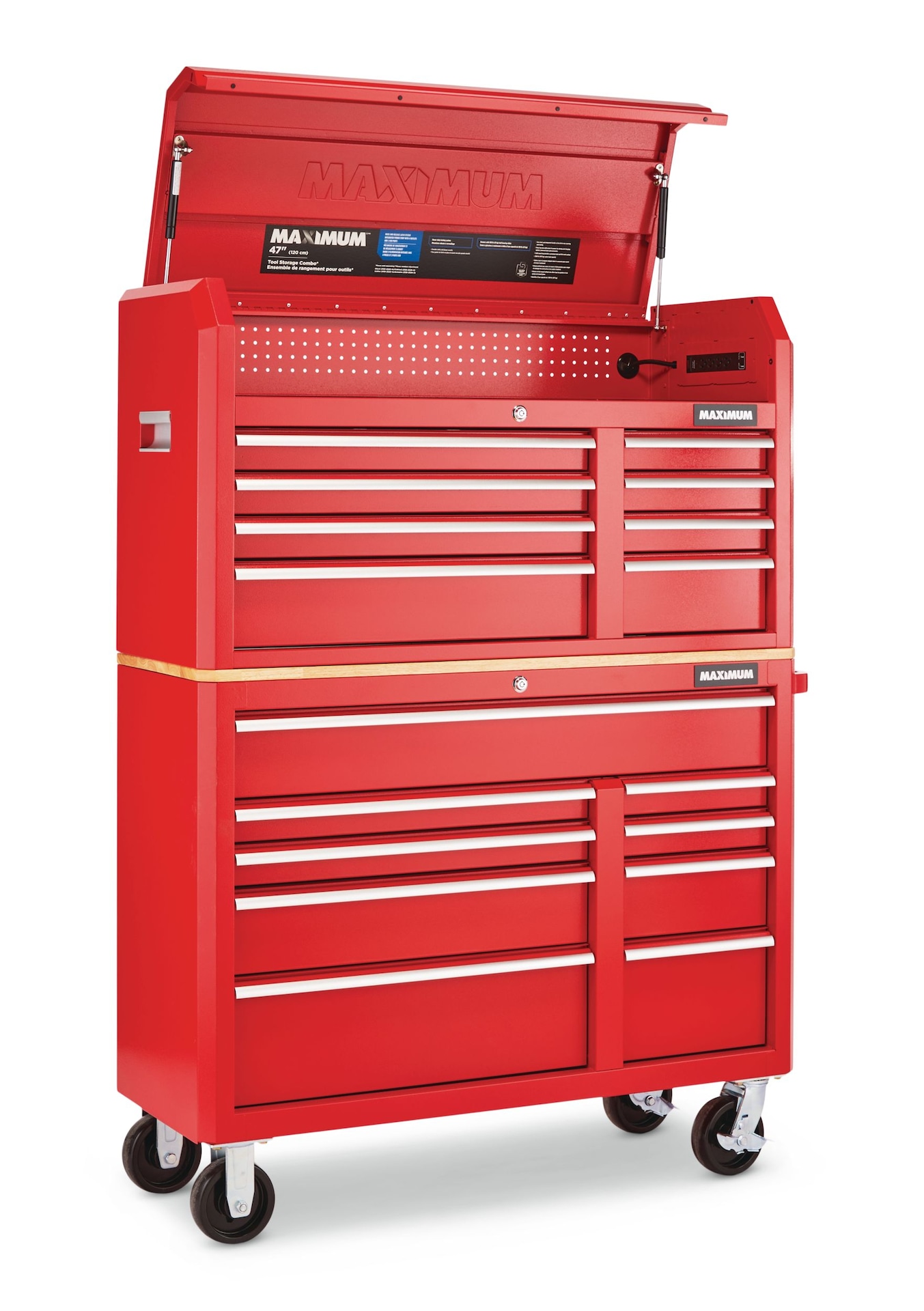 MAXIMUM Tool Storage Chest, 8Drawer, BuiltIn Power Bar with USB, 47