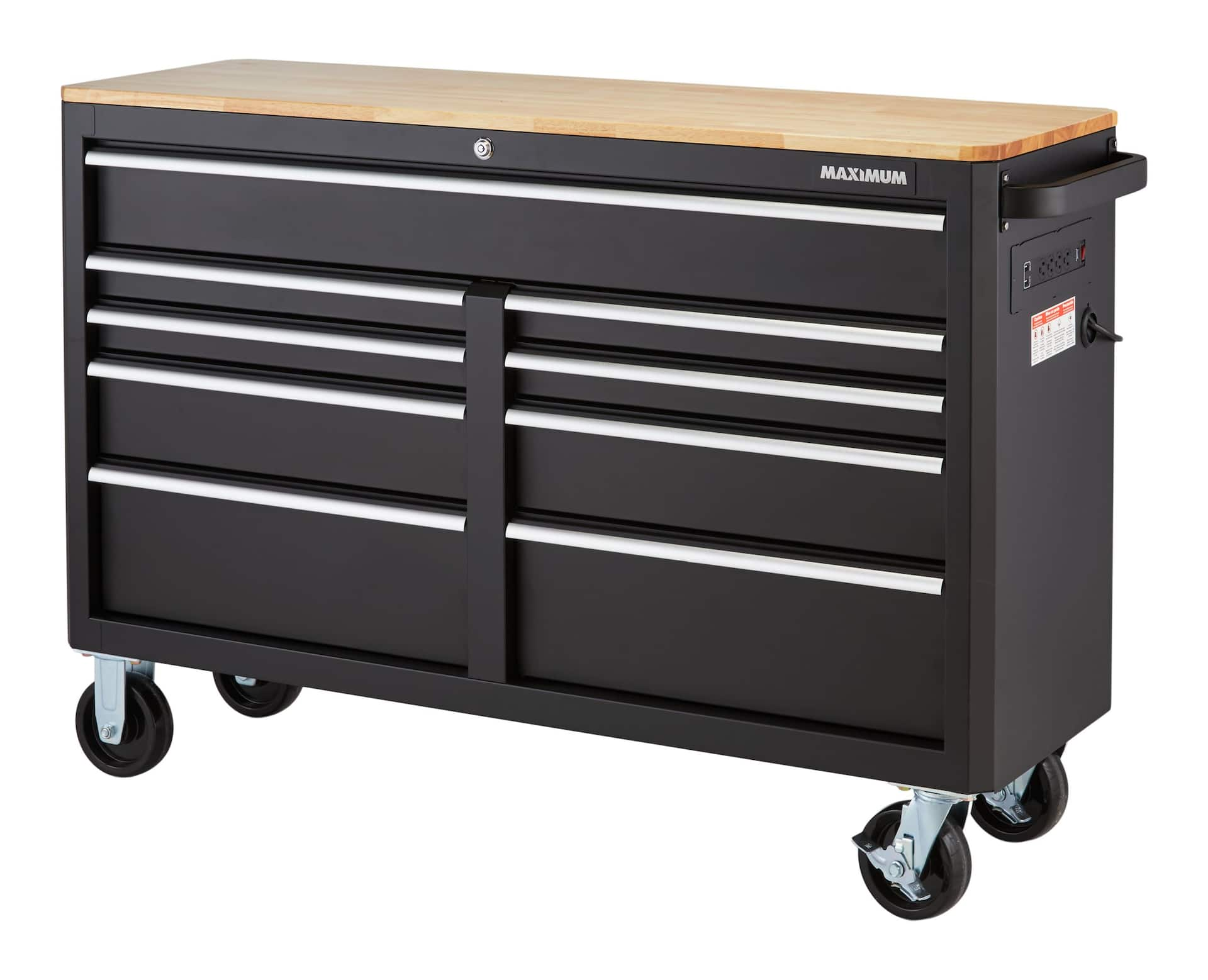 MAXIMUM Tool Storage Cabinet, Built-In Power Bar with USB, 9-Drawer, 56 ...