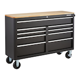 MAXIMUM Tool Storage Cabinet, Built-In Power Bar with USB, 9-Drawer, 56-in, Matte Black Front_Three_Fourths_Angled_Right