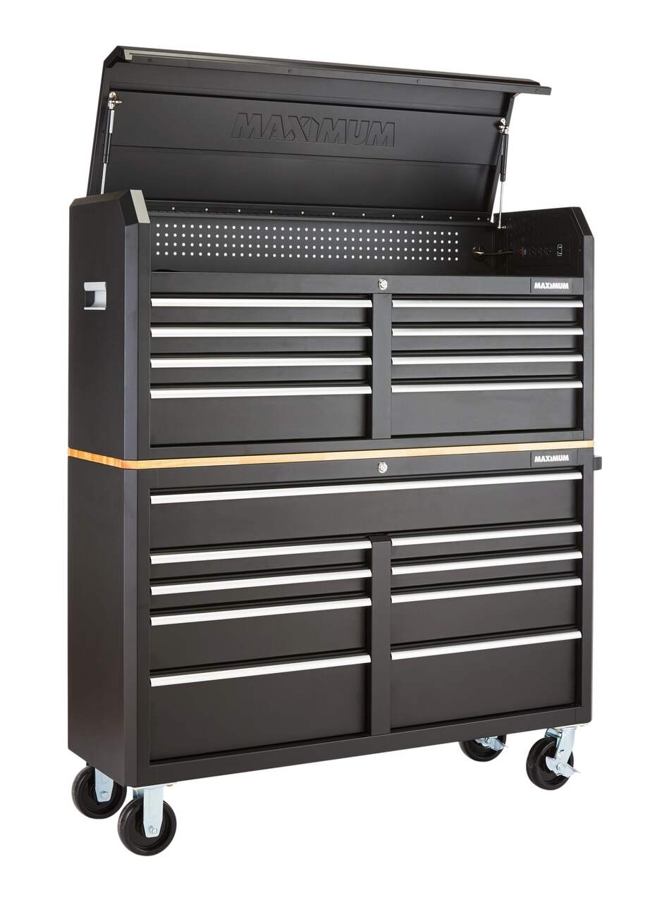 MAXIMUM Rolling Tools Storage Cabinet w/ 9 Drawers, Black, 57-in