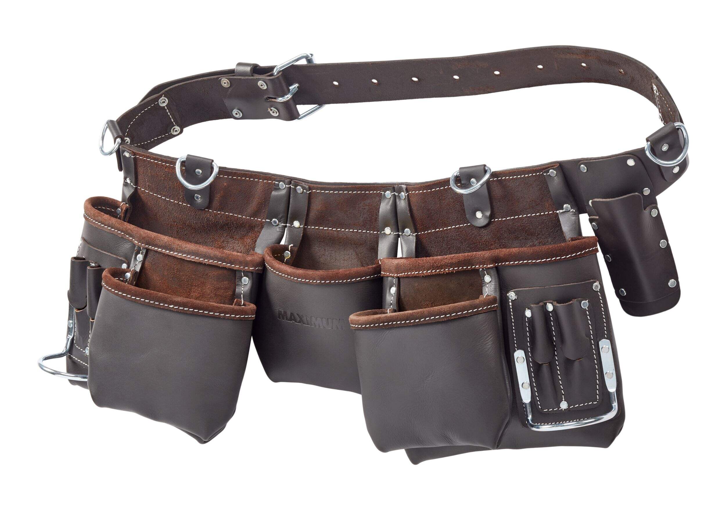 MAXIMUM Oil Tanned Top Grain Leather Carpenter's Apron, 11 Pockets, Brown Front_Angled_Left