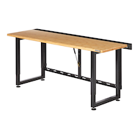 MAXIMUM Wall Mount Adjustable Height Folding Workbench, 6-ft, 800-lb, Black Front_Three_Fourths_Angled_Left