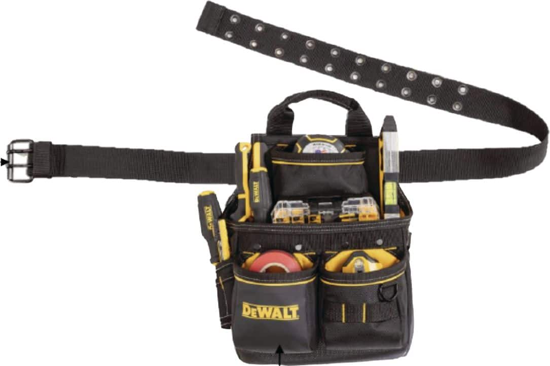 DEWALT Open Structure Adjustable Tool Belt with Suspenders, Padded, 25  Pockets, Black