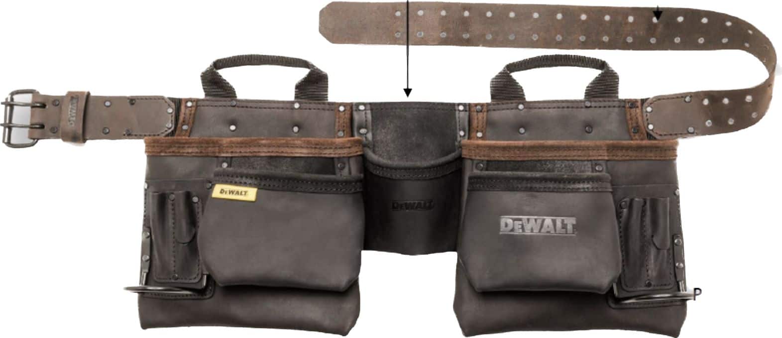 DEWALT Open Structure Premium Nubuck Adjustable Leather Tool Belt, 11  Pockets, Black Canadian Tire