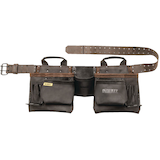 DEWALT Open Structure Premium Nubuck Adjustable Leather Tool Belt, 11 Pockets, Black Front_Flat